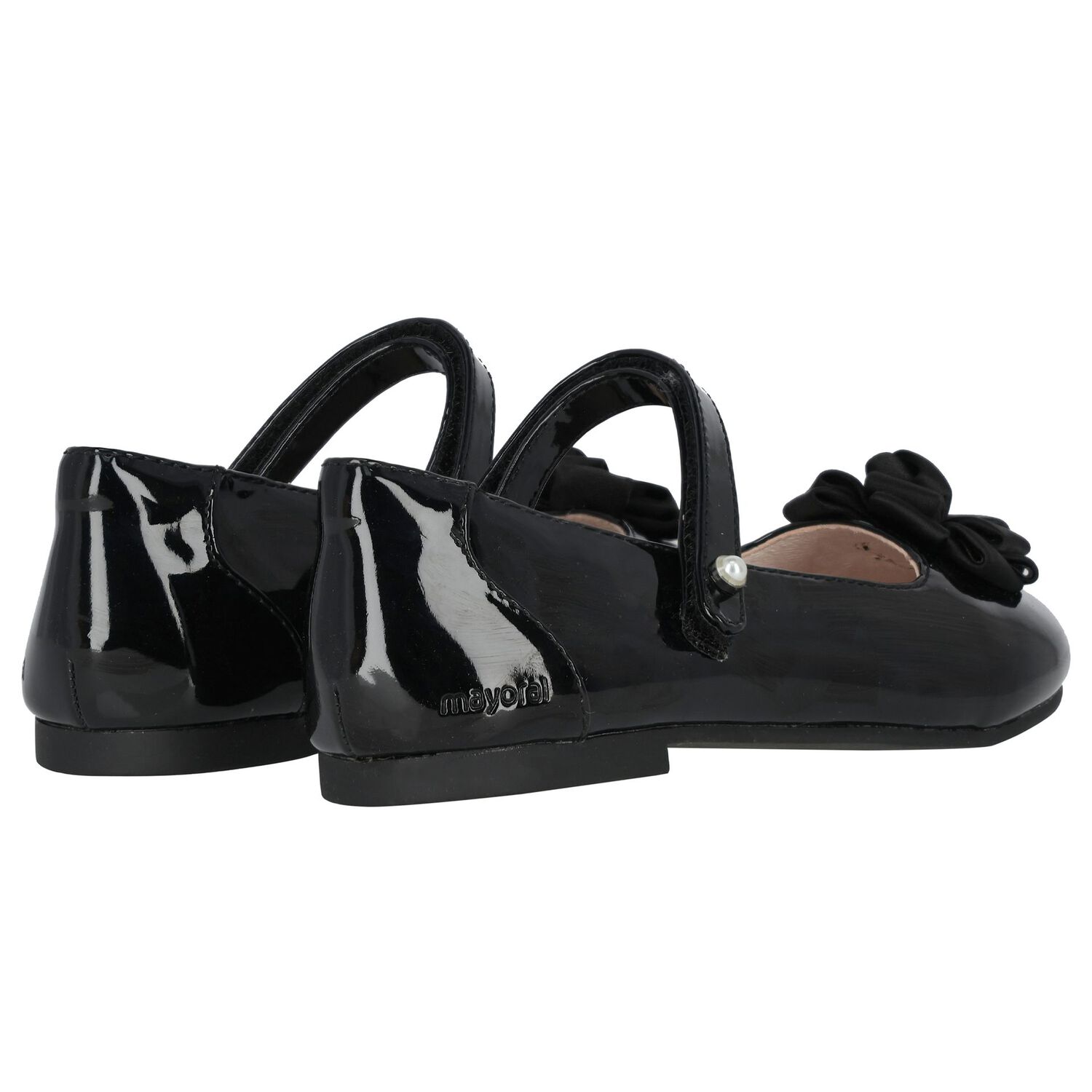 Girls Black Patent Leather Ballerina Shoes, 3, hi-res image number null