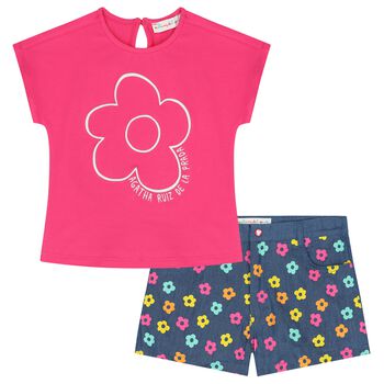 Girls Pink & Denim Logo Shorts Set