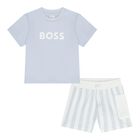 Baby Boys Blue & White Logo Shorts Set, 2, hi-res