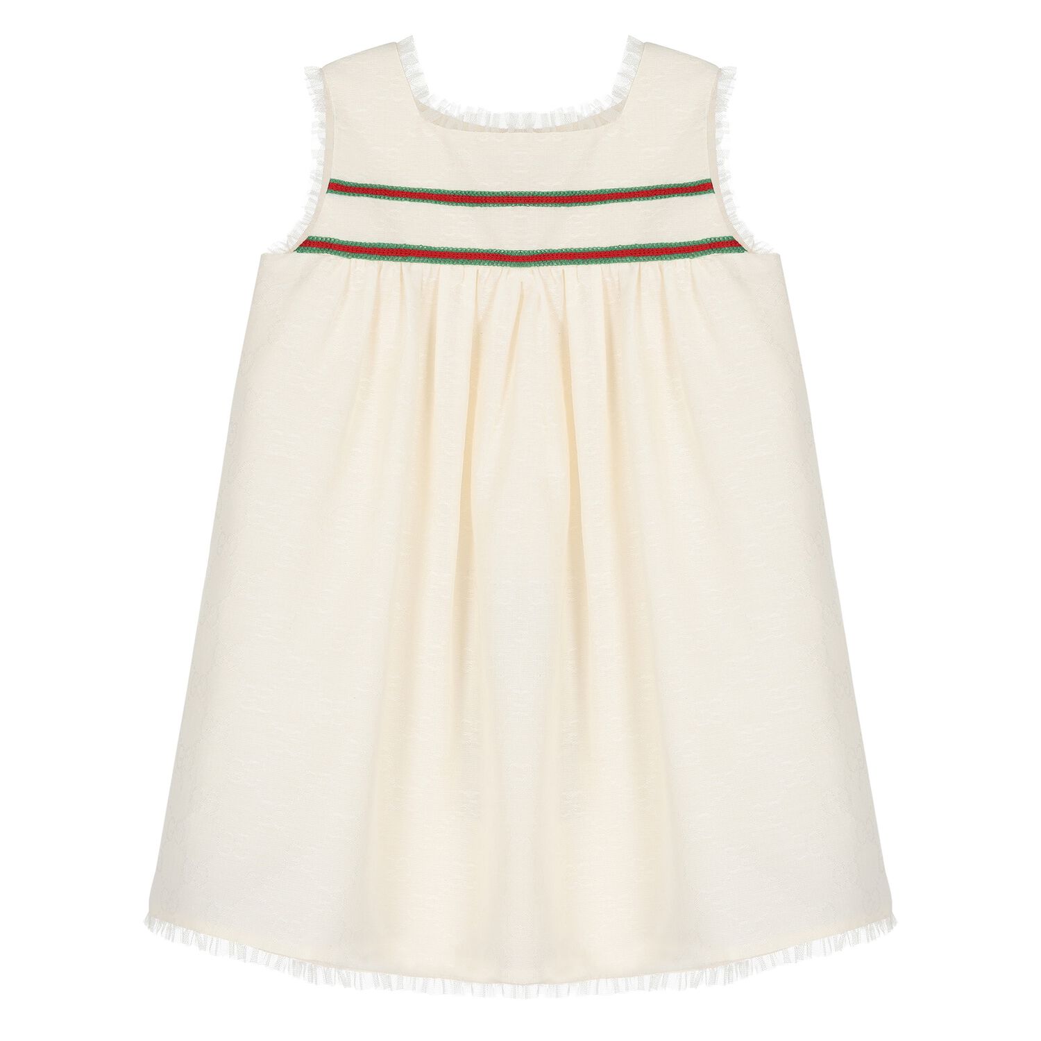 Younger Girls Beige Web Striped Dress, 1, hi-res image number null