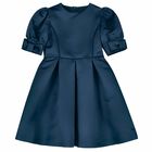 Girls Navy Blue Satin Dress, 2, hi-res