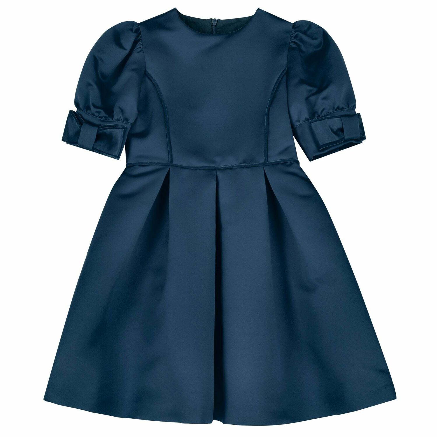 Girls Navy Blue Satin Dress, 2, hi-res