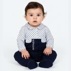 Baby Boys White & Navy Blue Logo Babygrow, 2, hi-res