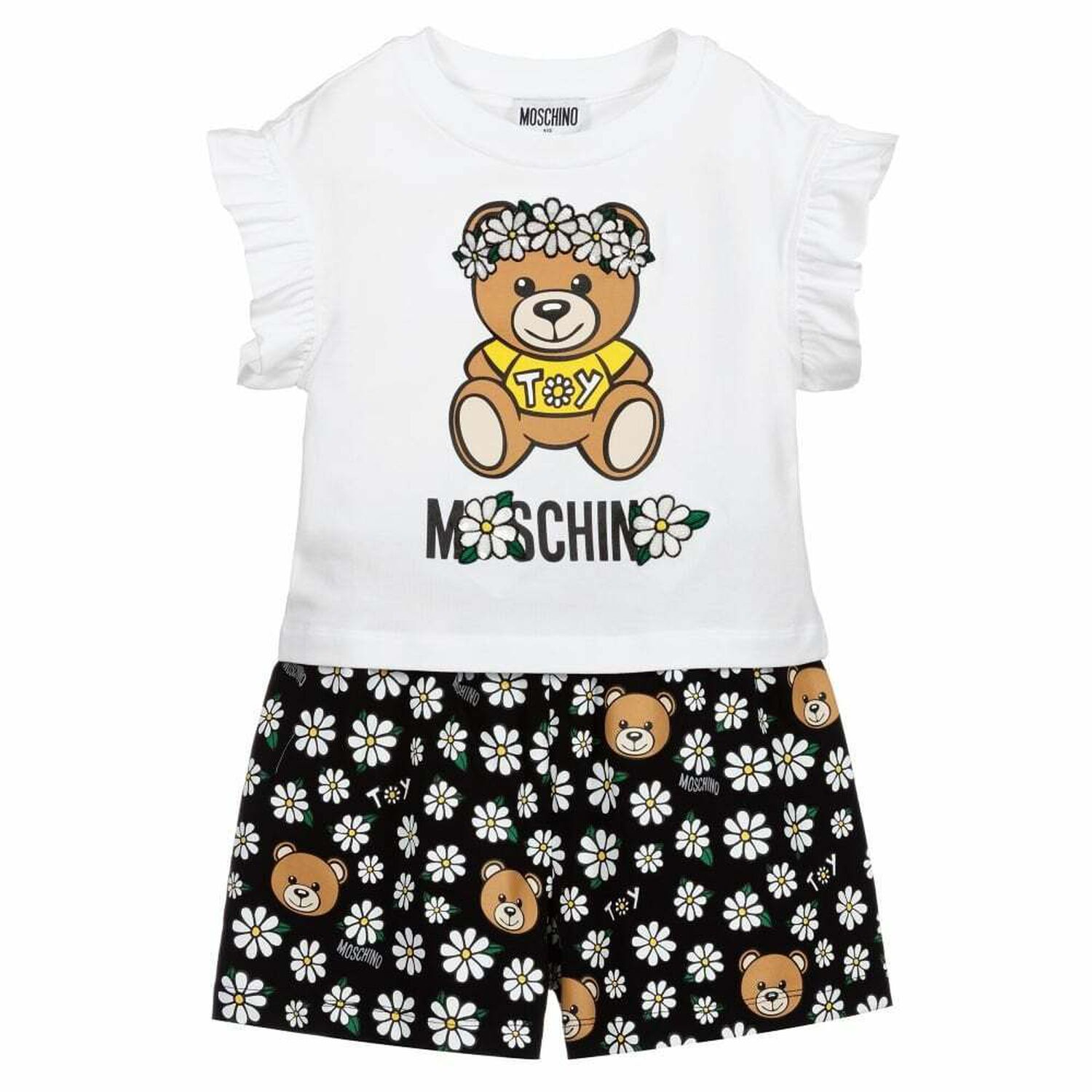 طقم بلوزة وشورت باللون الاسود والابيض للبنات, 1, hi-res image number null