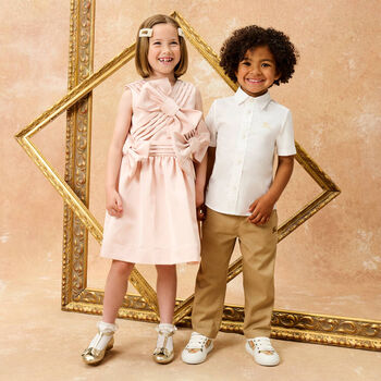 Girls Pink Bow Satin Dress