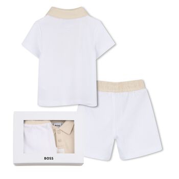 Baby Boys White & Beige Knitted Shorts Set