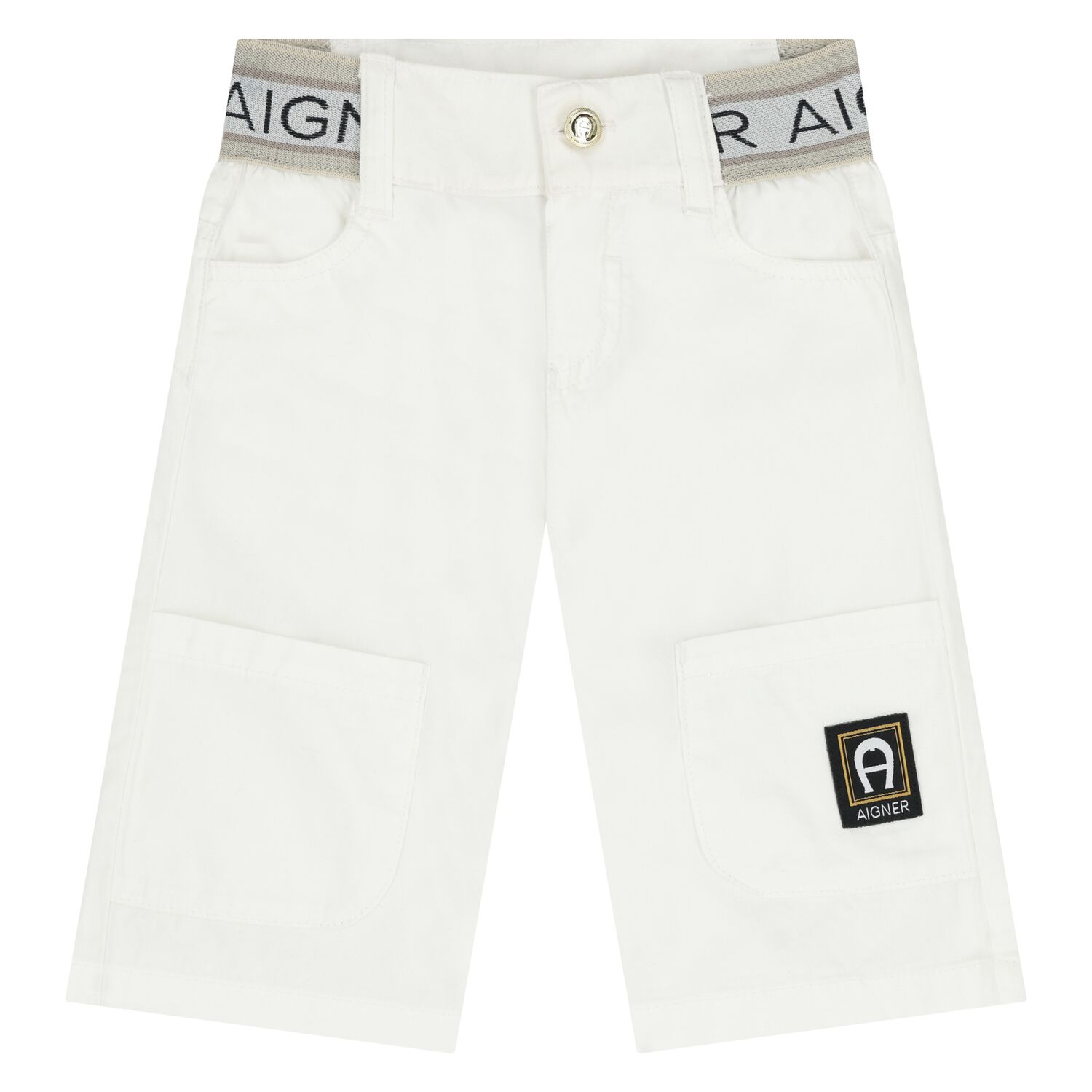 Younger Boys White Logo Shorts, 1, hi-res