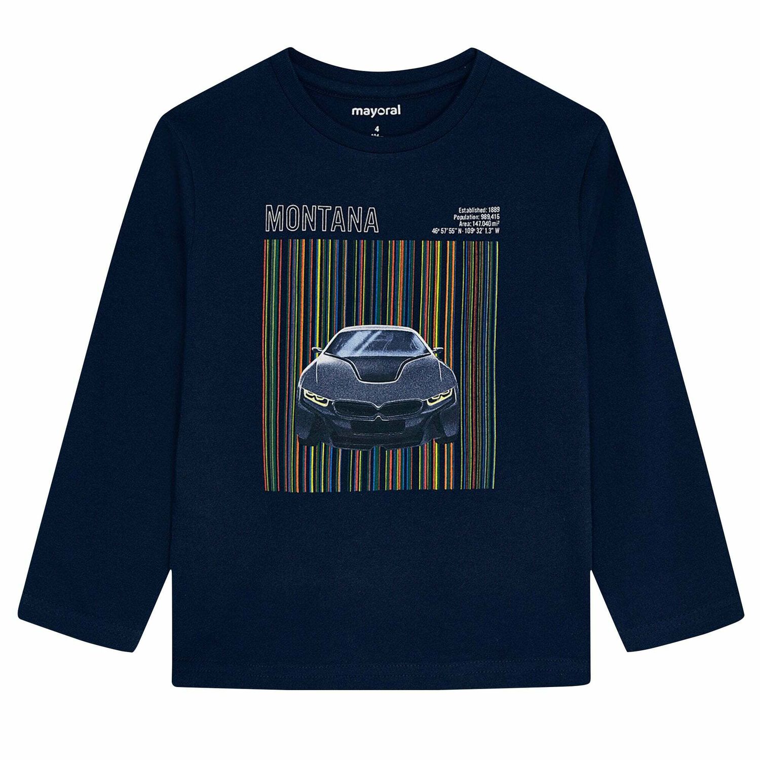 Boys Navy Car Long Sleeve Top, 2, hi-res