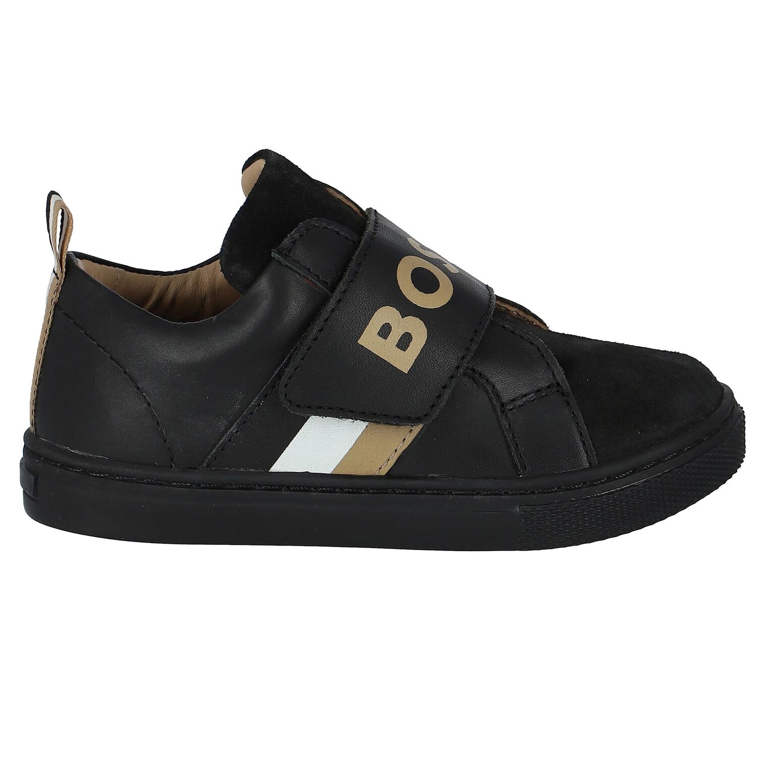 Boys Black Logo Trainers, 1, hi-res