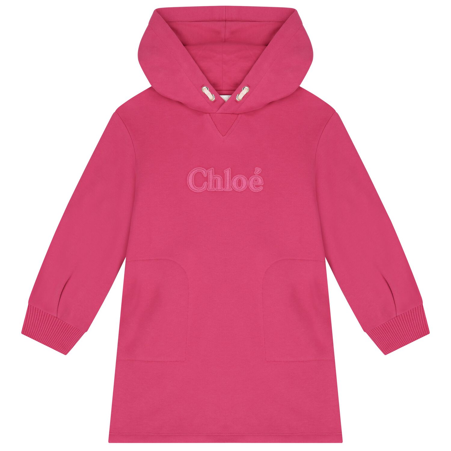 Girls Pink Logo Hooded Dress, 1, hi-res
