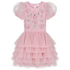 Girls Pink Embellished Crystal Tulle Dress, 1, hi-res
