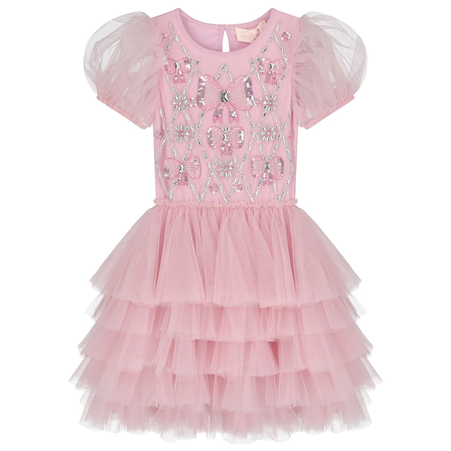 Girls Pink Embellished Crystal Tulle Dress, 1, hi-res