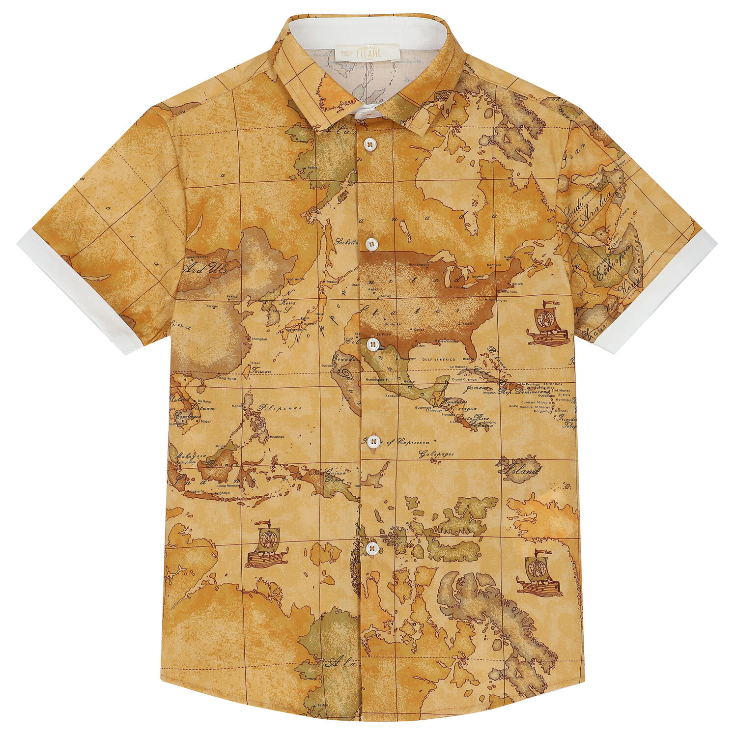 Boys Beige Geo Map Shirt, 1, hi-res