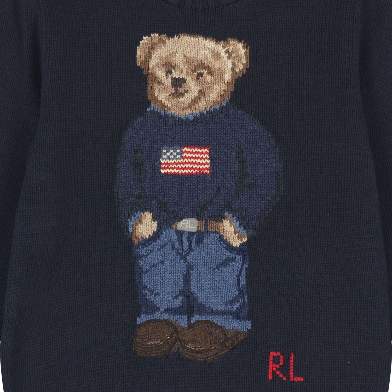 Boys Navy Blue Polo Bear Logo Knitted Sweatshirt, 1, hi-res