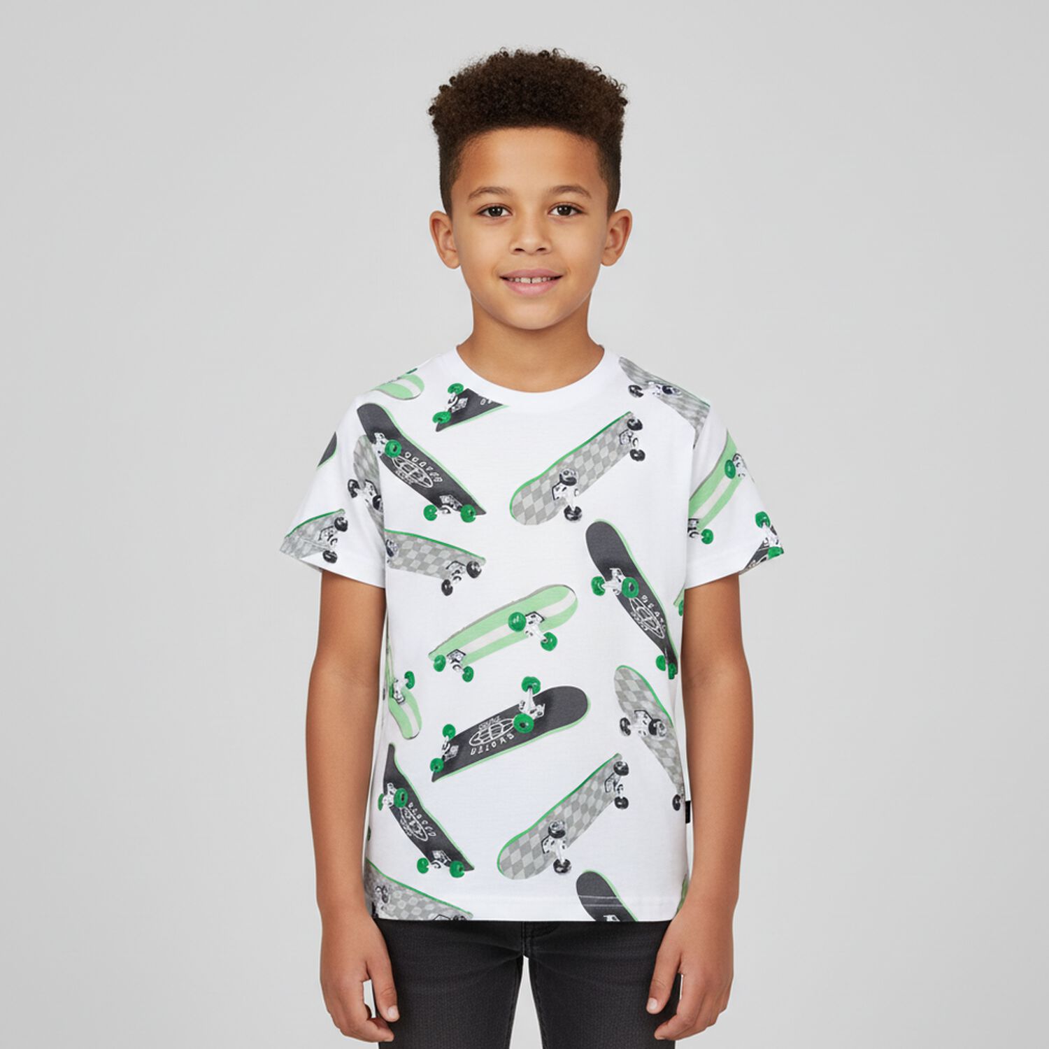 Boys White & Green Skateboards T-Shirt, 2, hi-res image number null