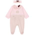 Baby Girls Pink & Gold Logo Babygrow Gift Set, 1, hi-res