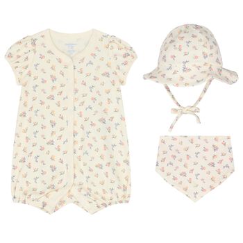 Baby Girls Ivory & Pink Floral Romper Gift Set