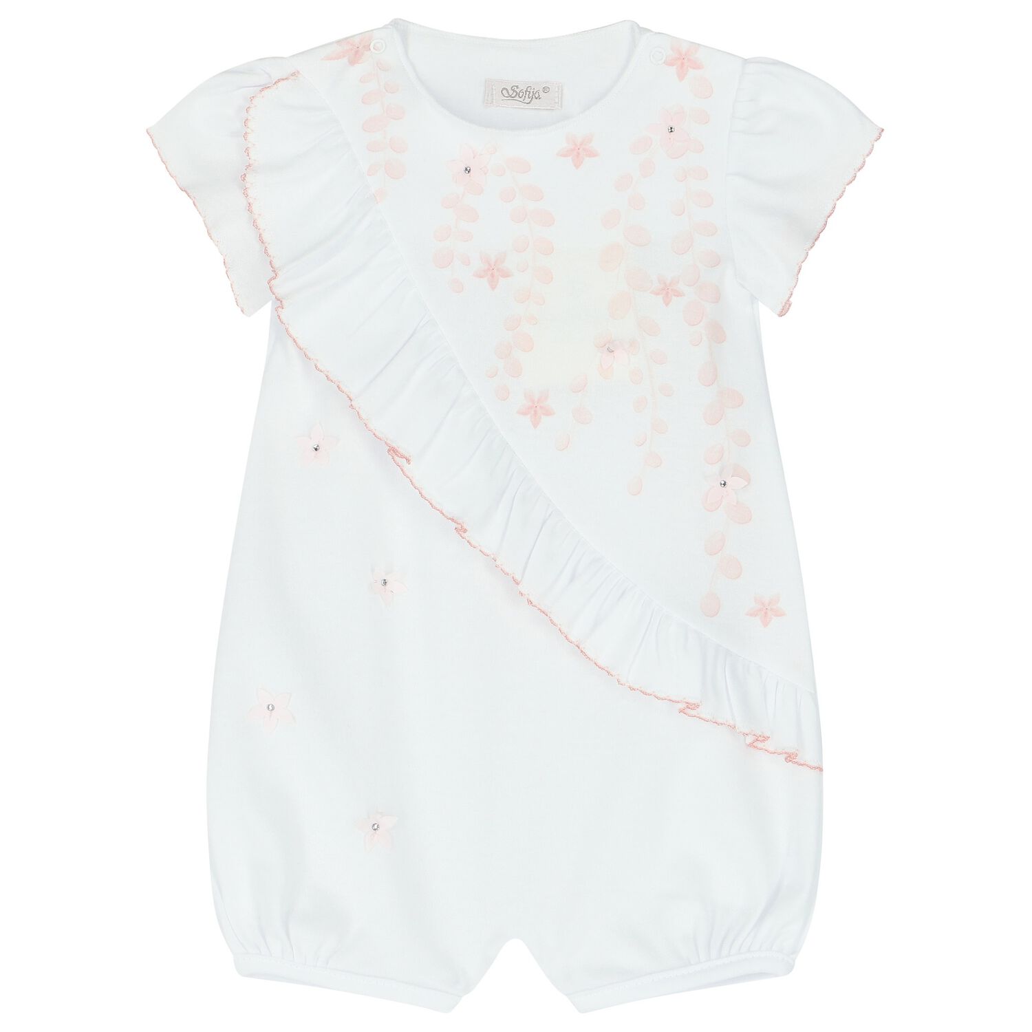 Baby Girls White Floral Romper, 1, hi-res