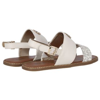 Girls Ivory & Beige Logo Sandals