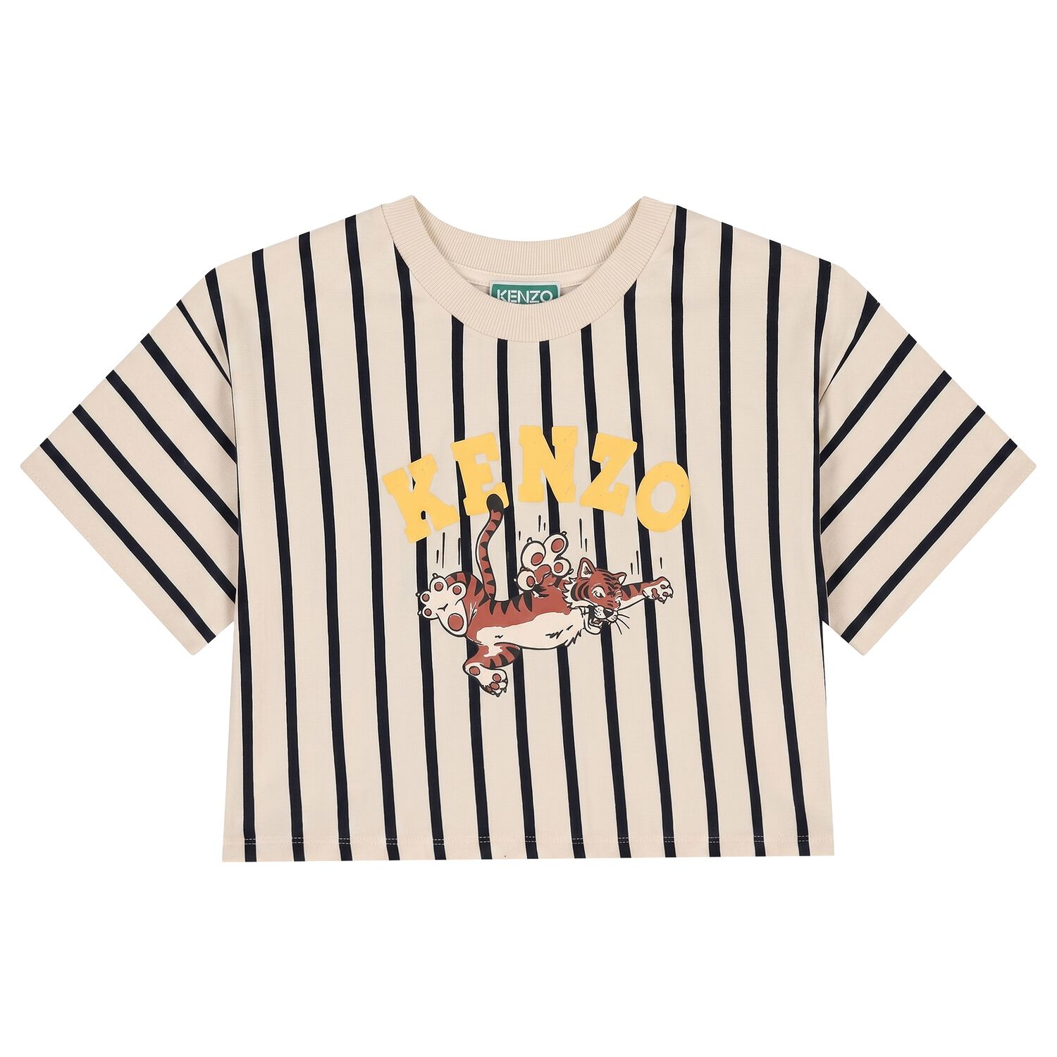 Girls Ivory & Black Tiger Logo T-Shirt, 1, hi-res