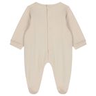 Baby Boys Beige, White & Navy Blue Logo Babygrow, 1, hi-res