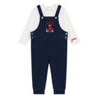 Baby Boys Navy Blue Logo Teddy Bear Dungaree Set, 1, hi-res