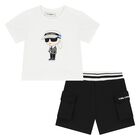 Boys White & Black Ikonik Shorts Set, 1, hi-res