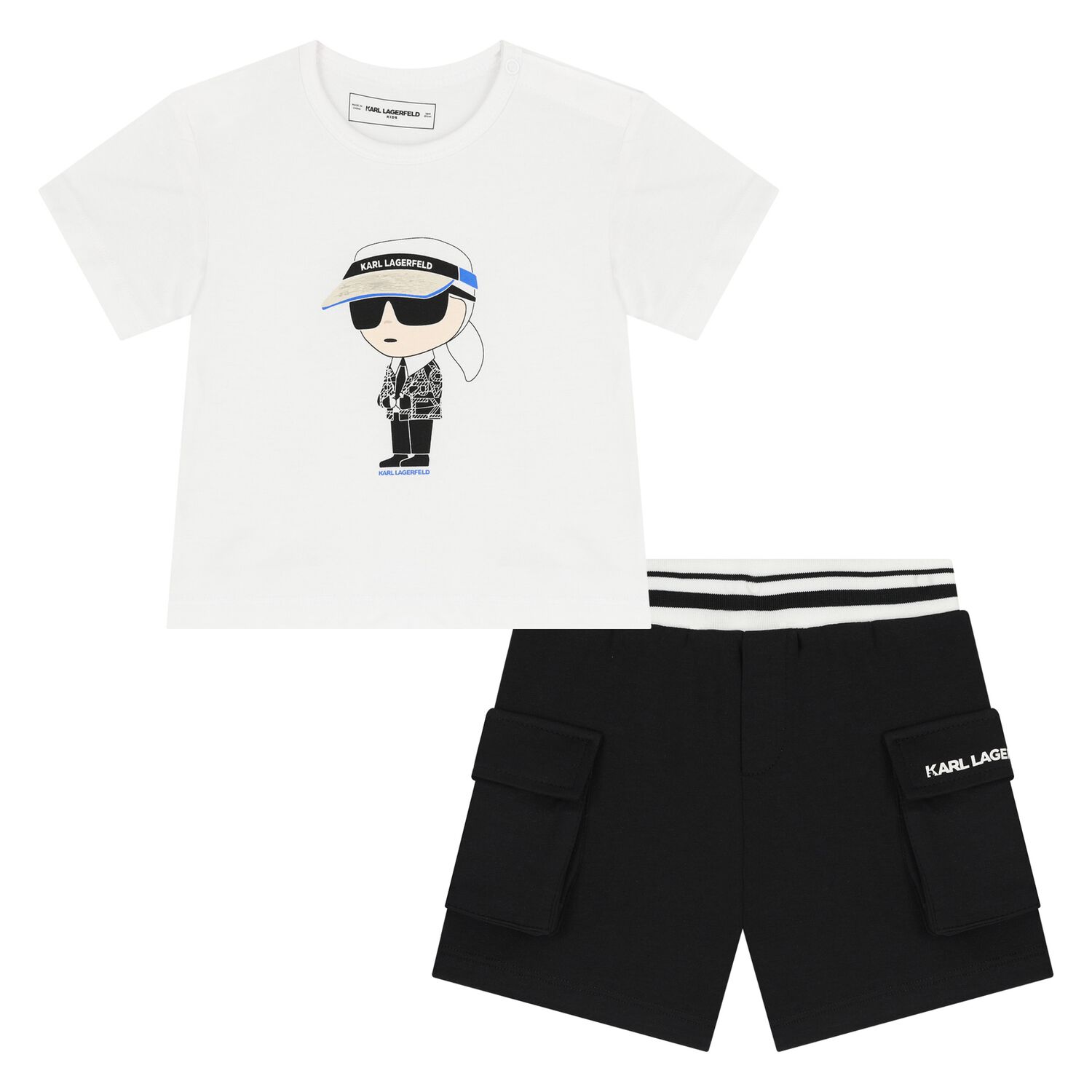 Boys White & Black Ikonik Shorts Set, 1, hi-res