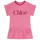 Younger Girls Pink Logo Ruffle Dress , 1, hi-res
