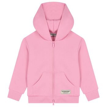 توب هودي بسحاب بالشعار باللون الوردي للبنات