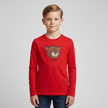 Boys Red Teddy Bear Long Sleeve Top