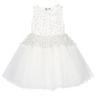 Girls White Sequin Tulle Flower Dress, 1, hi-res