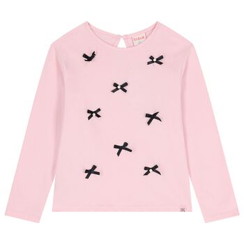 Girls Pink Bow Long Sleeve Top