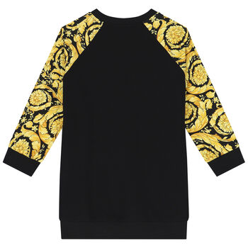 Girls Black & Gold Barocco Medusa Sweatshirt Dress