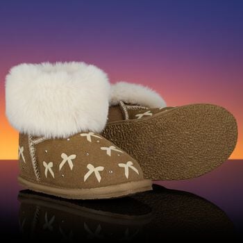 Girls Beige Suede Leather Bow Boots