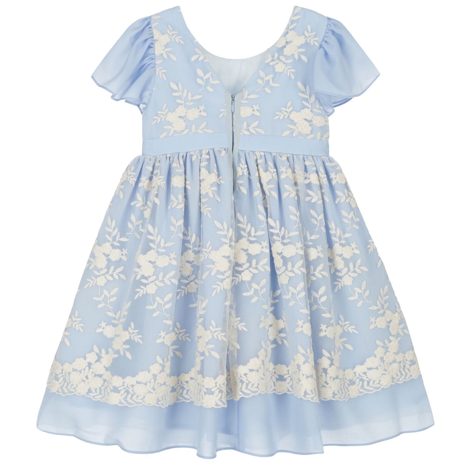 Girls Blue Embroidered Chiffon Dress, 1, hi-res image number null