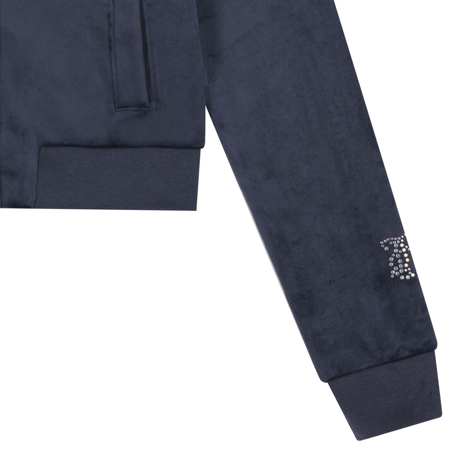 Girls Navy Blue Crystal Embellished Diamant&eacute; Logo Hooded Zip Up Top, 1, hi-res