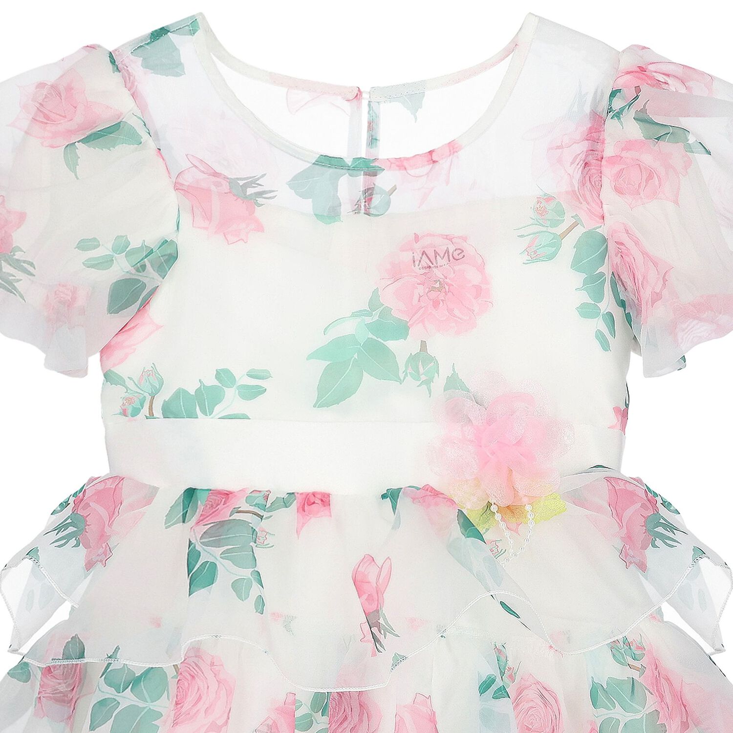 Girls White & Pink Rose Layered Dress, 1, hi-res image number null
