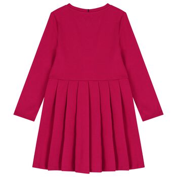 Girls Pink Logo Pleated Dress