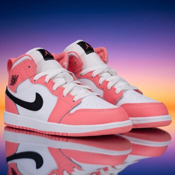 Girls Neon Pink & White Air Jordan 1 Mid Trainers