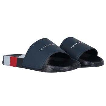 Boys Navy Blue Striped Logo Sliders
