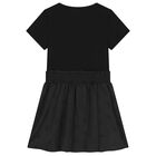 Mini Me Girls Black Logo Rhinestone Dress, 1, hi-res