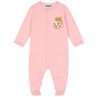 Pink Teddy Logo Babygrow, 3, hi-res