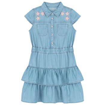 Girls Blue Denim Polo Logo Dress