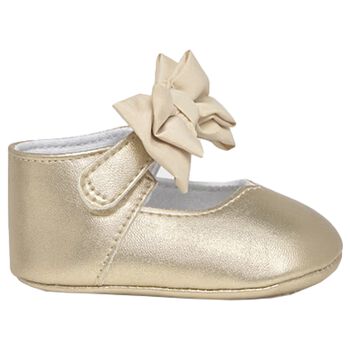 Mayoral Baby Girls Gold Bow Pre Walker Shoes, 1 Baby Girls Gold Bow Pre Walker Shoes