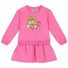 Younger Girls Pink Teddy Bear Logo Dress, 2, hi-res