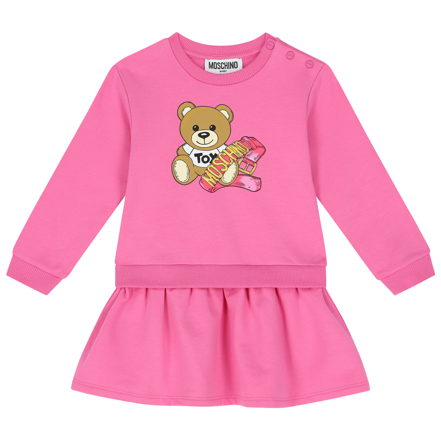 Younger Girls Pink Teddy Bear Logo Dress, 2, hi-res