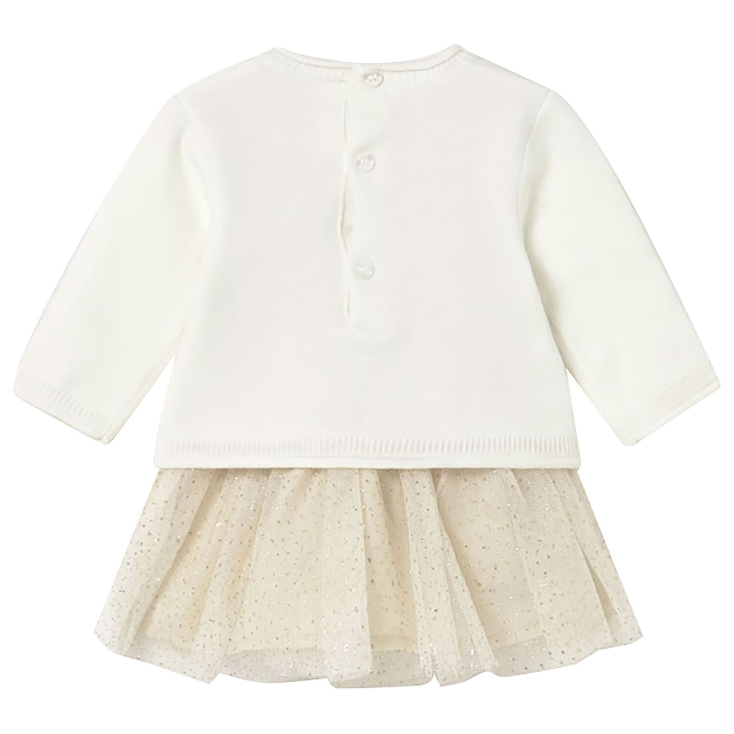 Baby Girls Ivory & Beige Tulle Dress Set, 2, hi-res