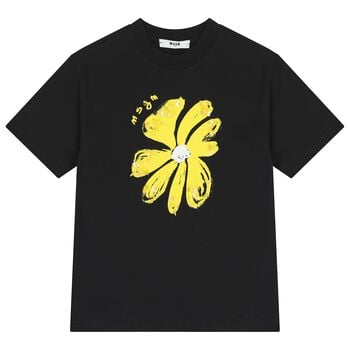 Girls Black Flower Logo T-Shirt