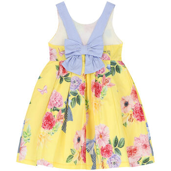 Girls Yellow Floral & Bow Dress